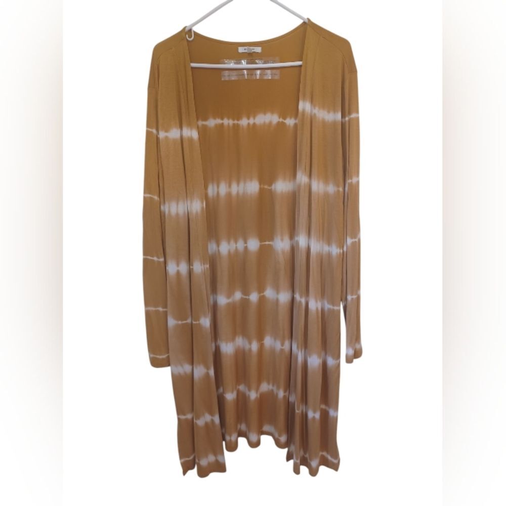 Maurice's Long Length Duster Cardigan Gold & White Tie Dye